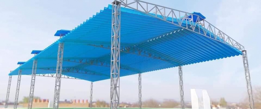 Mái hiên mái xếp Hoàng Dương thi công mái xếp nhà hàng